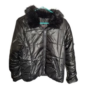 Urban Republic black Puffer Coat Fur Collar  Arm Pocket  XL